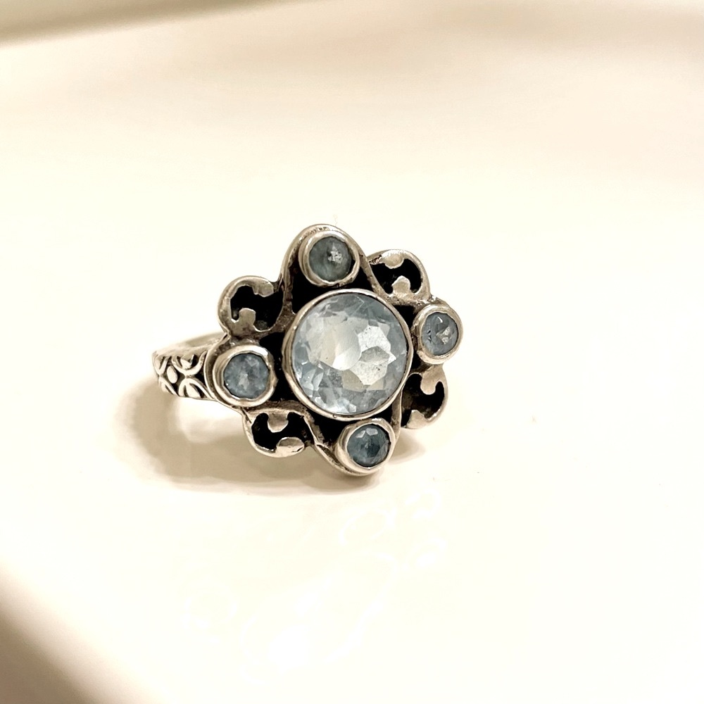 Sterling silver aquamarine AuraStella ring size 7